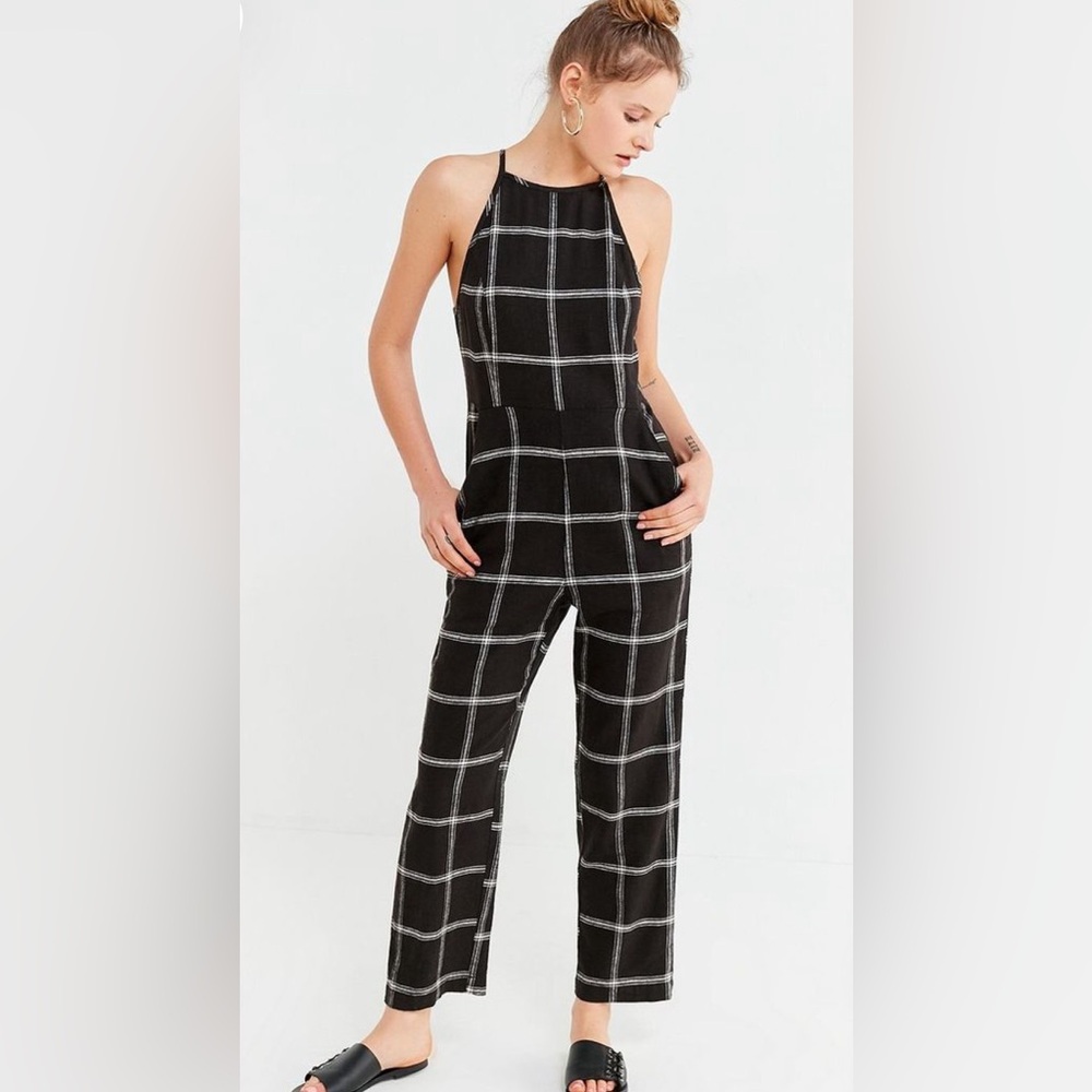 Black Plaid Cotton Jumpsuit